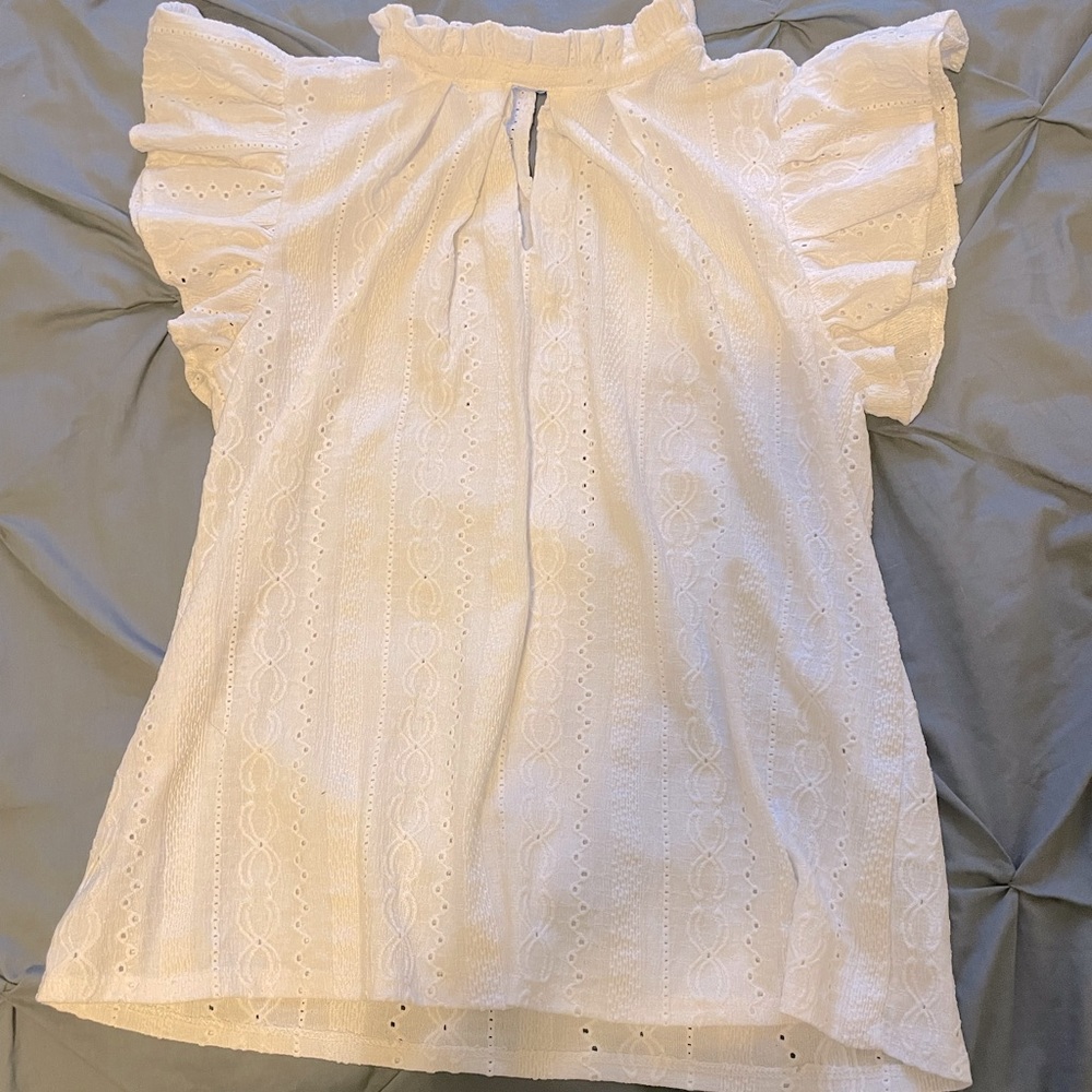 High collar, white, business casual blouse
